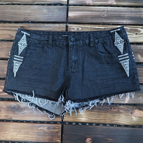 Billabong Lowah Embroidered Black Jean Shorts 9 - Picture 3 of 12